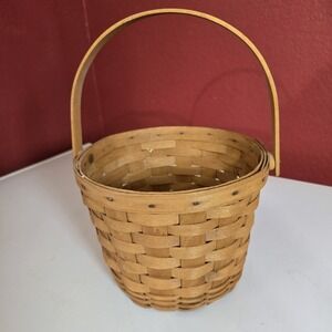 Longaberger Round Wooden‎ BASKET 5x7x6.5 inches Single  Handle 9.5 Signed